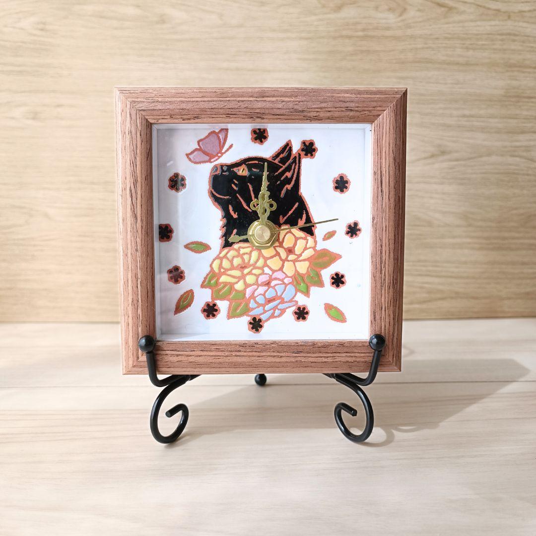 黒猫と花のアートタイル時計 | 7枚目