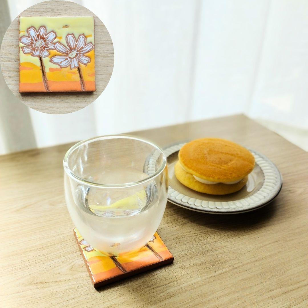 フラワータイル マグネットコルク加工無料 インテリア コースター アート スペインタイル