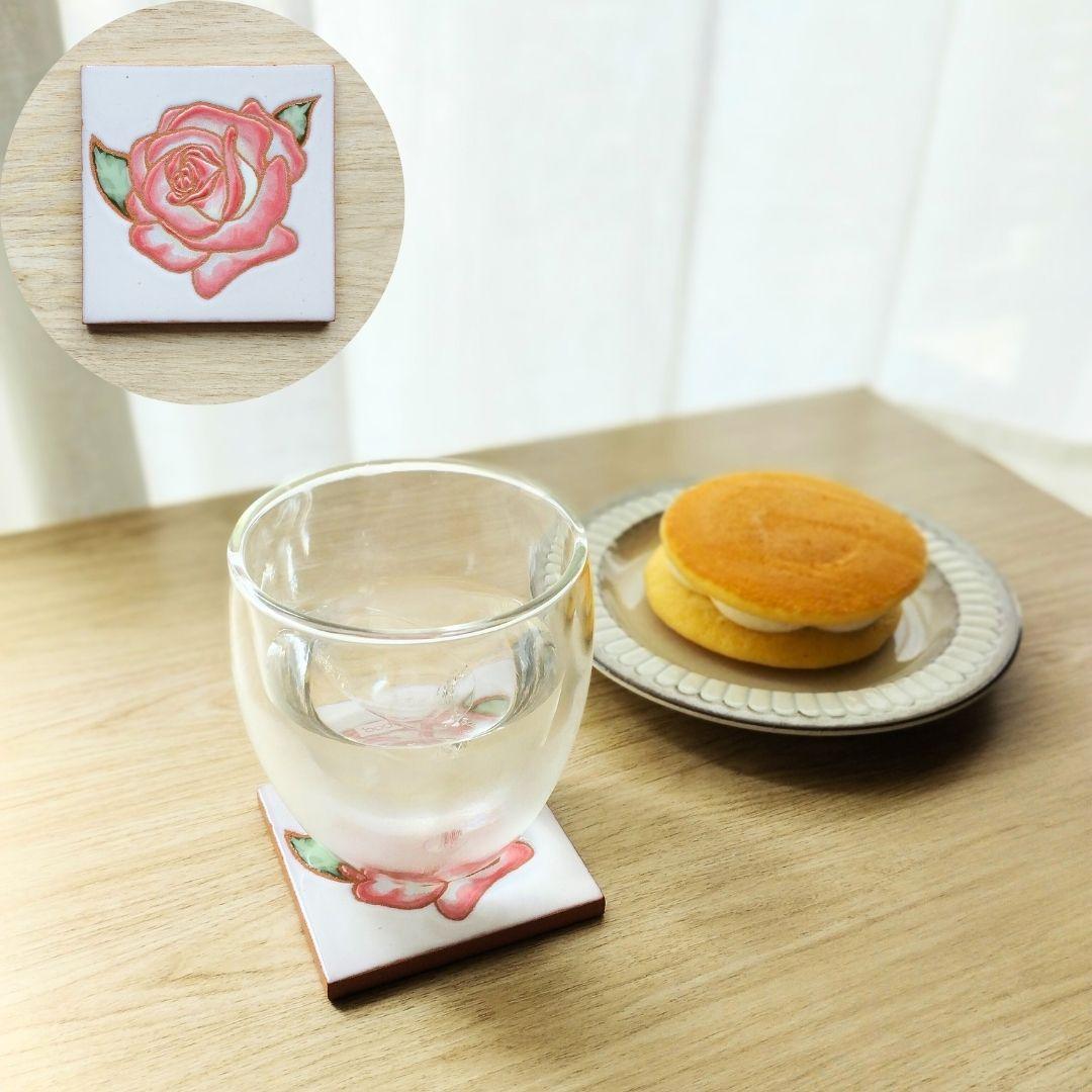 無料で選べるマグネットとコルク加工！ バラタイル スタンド スペインタイル インテリア コースター アート