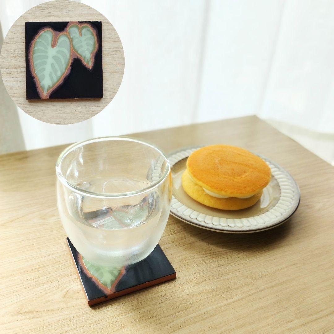 無料で選べるマグネットとコルク加工！シックなボタニカル柄タイル スタンド スペインタイル インテリア コースター アート