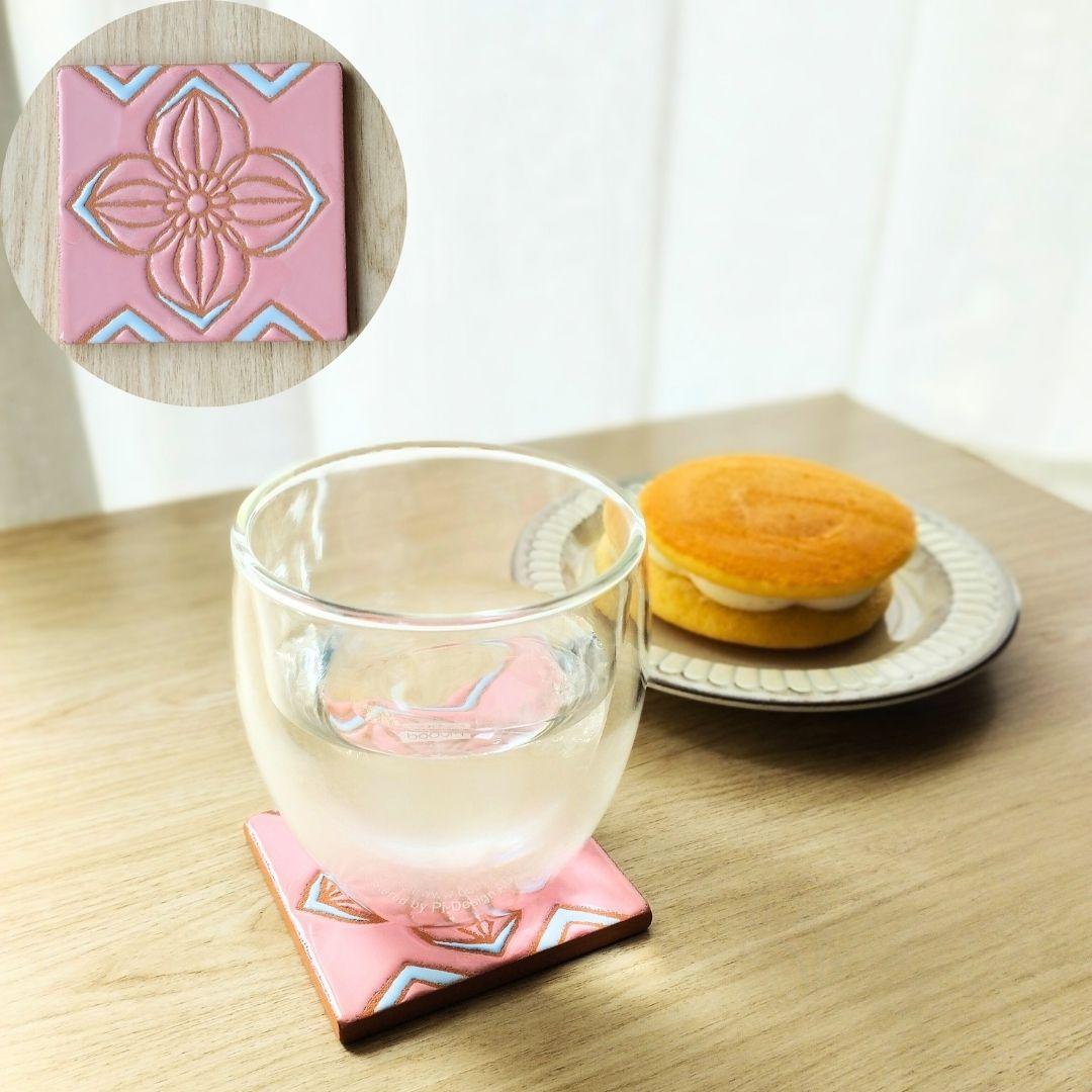 無料で選べるマグネットとコルク加工！エスニックフラワータイル スタンド スペインタイル インテリア コースター アート