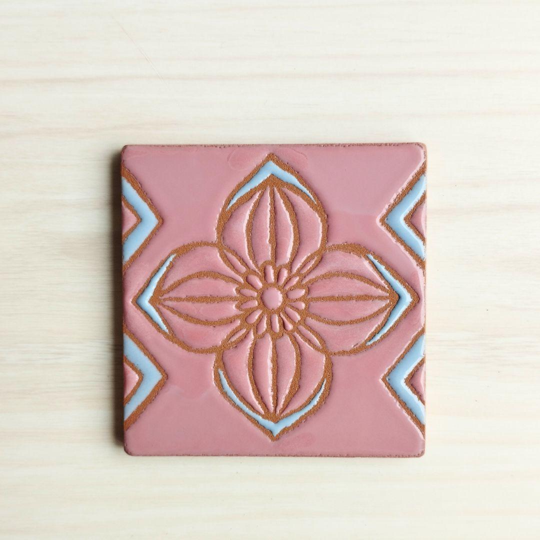 無料で選べるマグネットとコルク加工！エスニックフラワータイル スタンド スペインタイル インテリア コースター アート | 2枚目