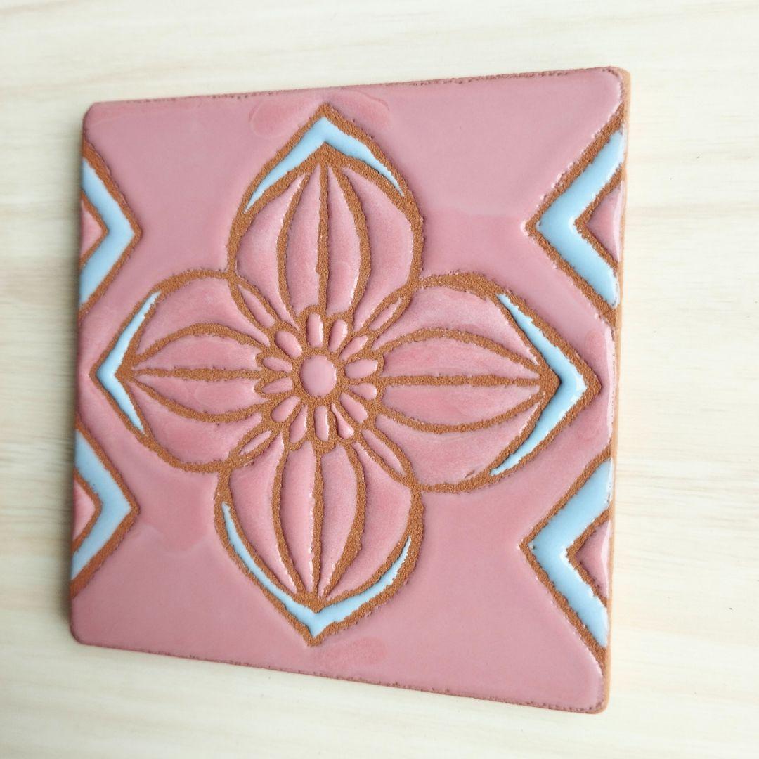 無料で選べるマグネットとコルク加工！エスニックフラワータイル スタンド スペインタイル インテリア コースター アート | 3枚目