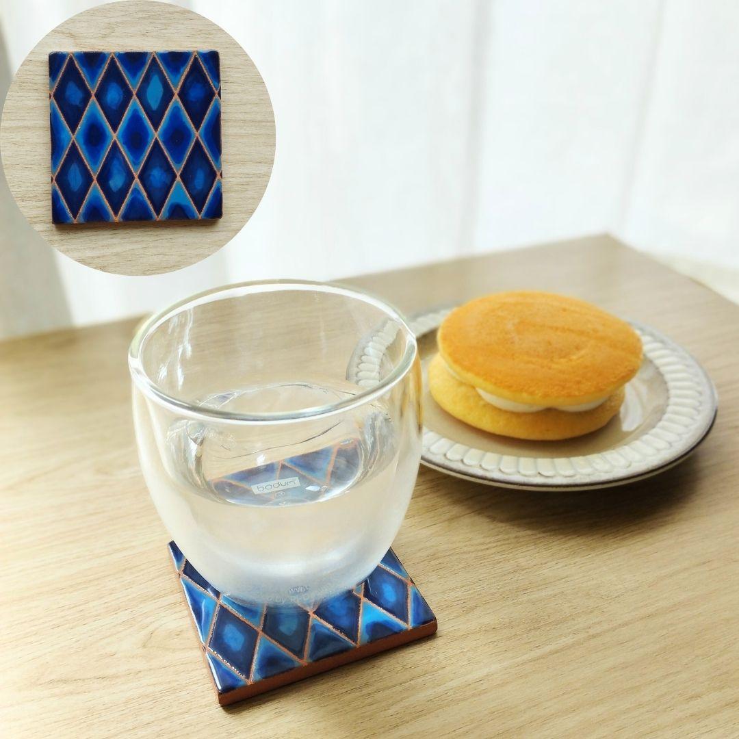 無料で選べるマグネットとコルク加工！幻想的な色使い1点物タイル スタンド スペインタイル インテリア コースター アート