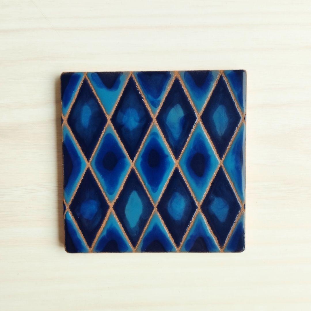 無料で選べるマグネットとコルク加工！幻想的な色使い1点物タイル スタンド スペインタイル インテリア コースター アート | 2枚目