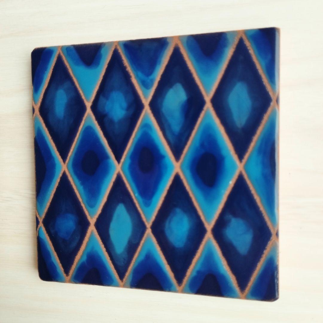 無料で選べるマグネットとコルク加工！幻想的な色使い1点物タイル スタンド スペインタイル インテリア コースター アート | 3枚目