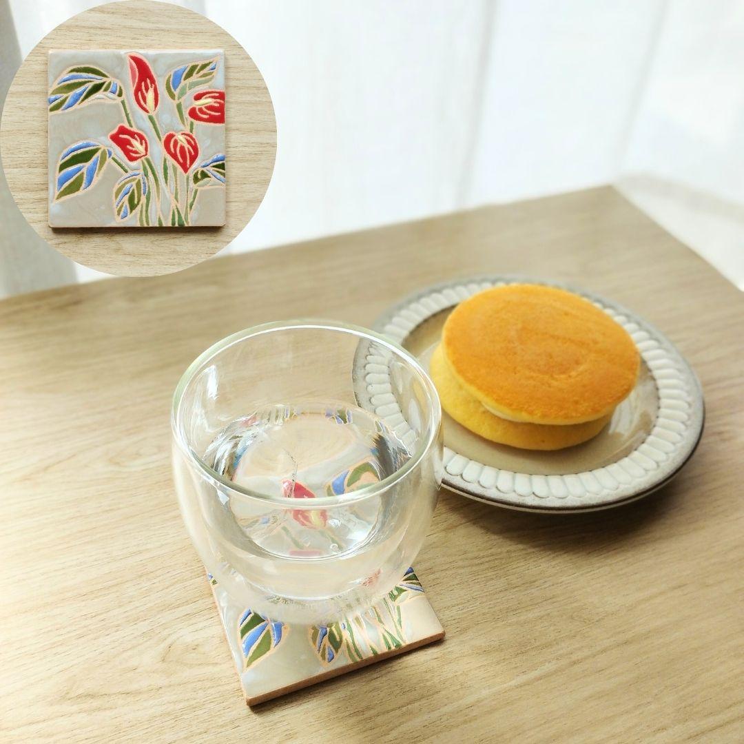 無料で選べるマグネットとコルク加工！ボタニカルフラワータイル スタンド スペインタイル インテリア コースター アート