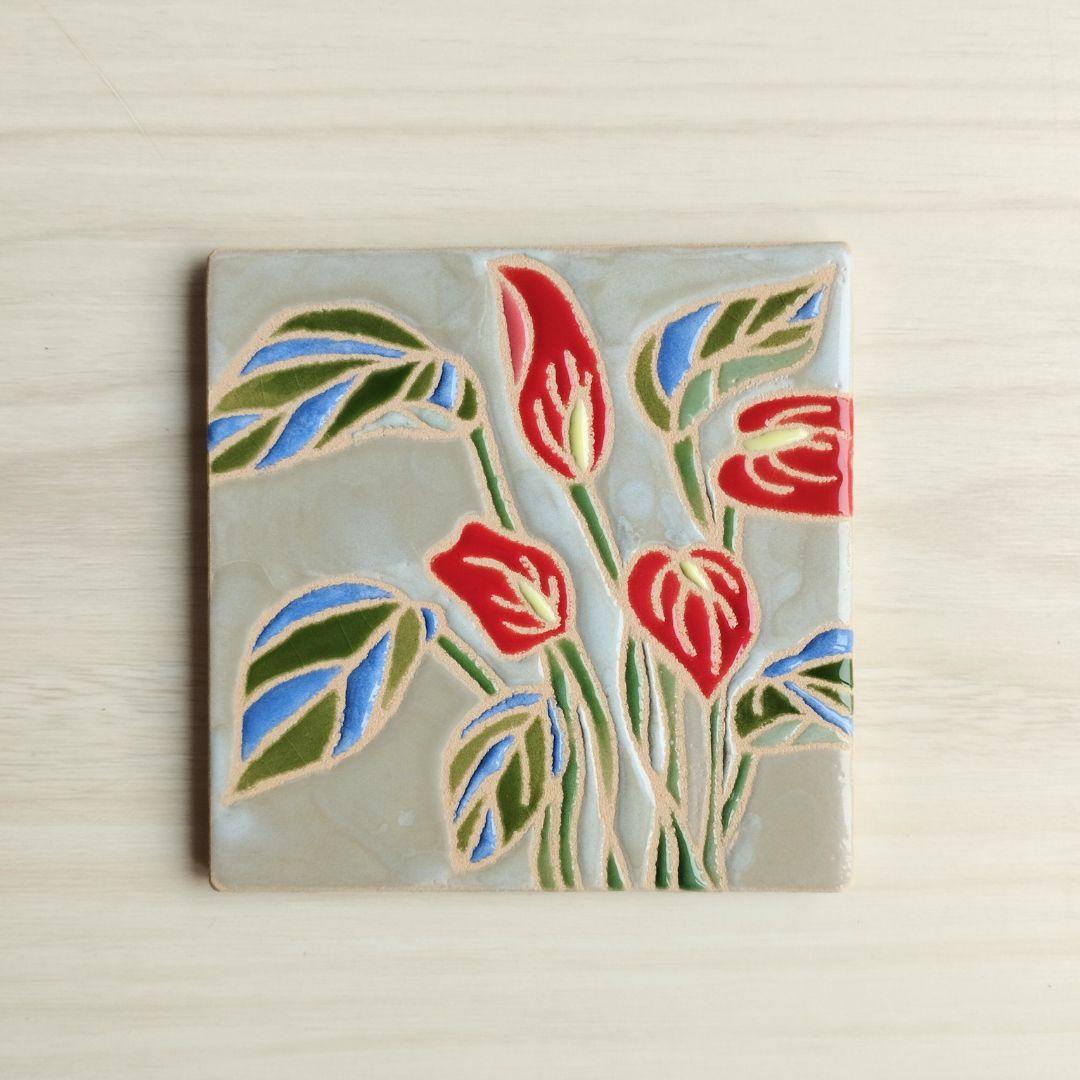 無料で選べるマグネットとコルク加工！ボタニカルフラワータイル スタンド スペインタイル インテリア コースター アート | 2枚目