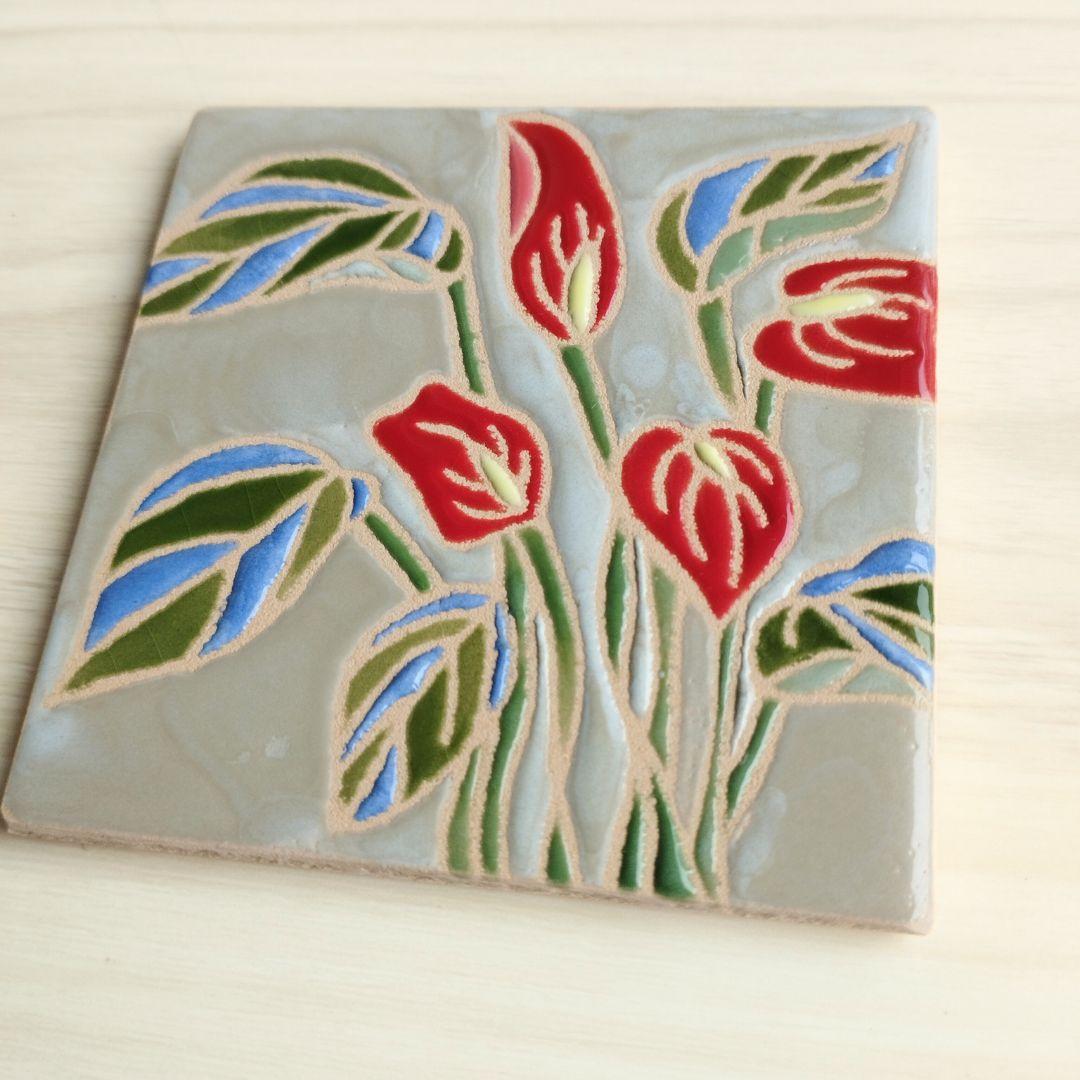 無料で選べるマグネットとコルク加工！ボタニカルフラワータイル スタンド スペインタイル インテリア コースター アート | 3枚目