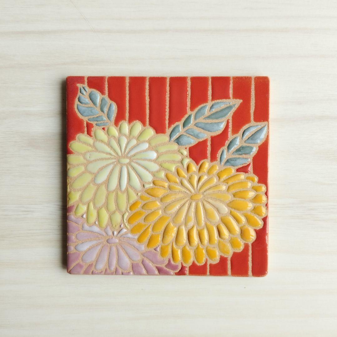 無料で選べるマグネットとコルク加工！華やかな和風デザインタイル スタンド スペインタイル 日本土産 コースター アート