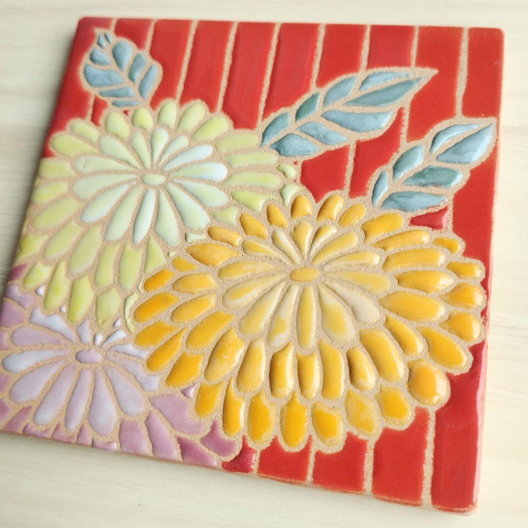 無料で選べるマグネットとコルク加工！華やかな和風デザインタイル スタンド スペインタイル 日本土産 コースター アート | 2枚目