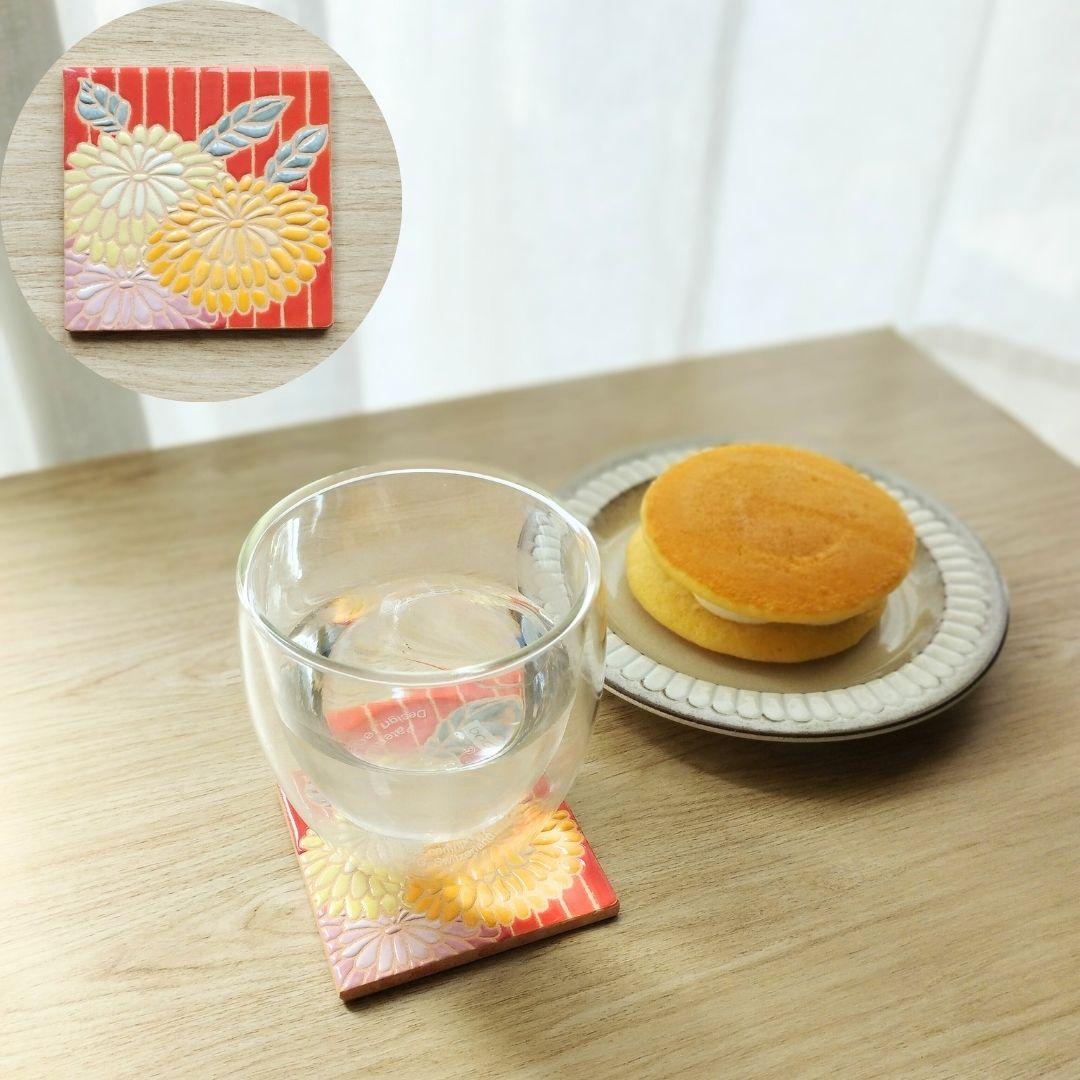 無料で選べるマグネットとコルク加工！華やかな和風デザインタイル スタンド スペインタイル 日本土産 コースター アート | 3枚目