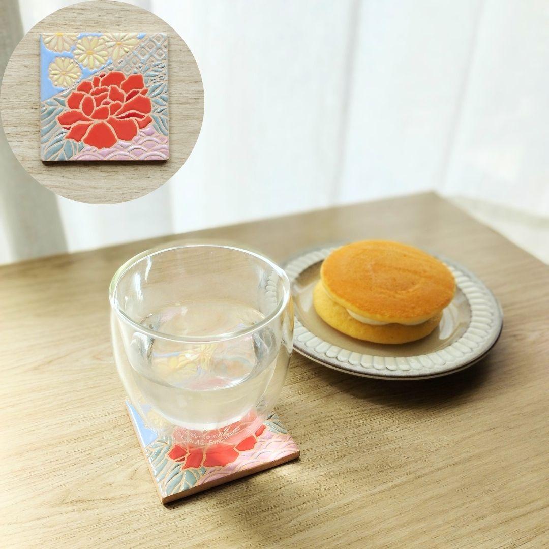 無料で選べるマグネットとコルク加工！和風フラワータイル スタンド スペインタイル 海外土産 コースター アート | 3枚目