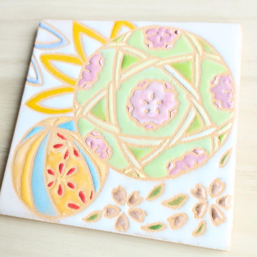 無料で選べるマグネットとコルク加工！かわいい和風デザインタイル スタンド スペインタイル 日本土産 コースター アート | 2枚目