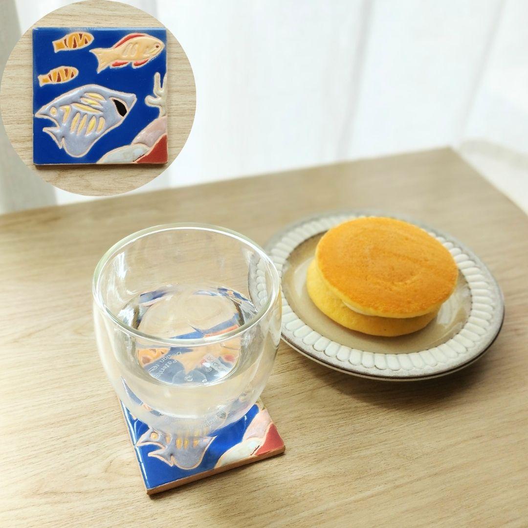 夏！無料で選べるマグネットとコルク加工！マリンデザインタイル スタンド スペインタイル 日本土産 コースター アート