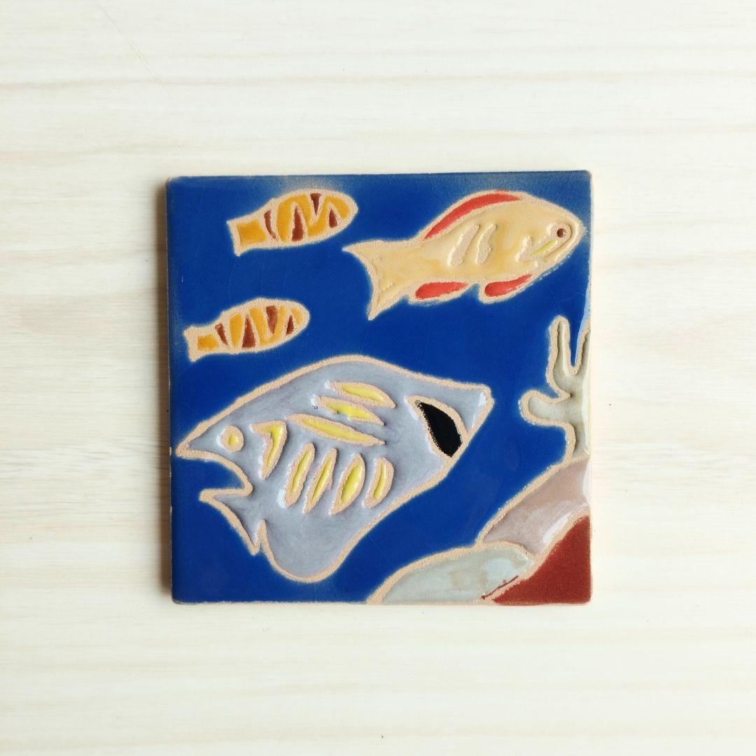 夏！無料で選べるマグネットとコルク加工！マリンデザインタイル スタンド スペインタイル 日本土産 コースター アート | 2枚目