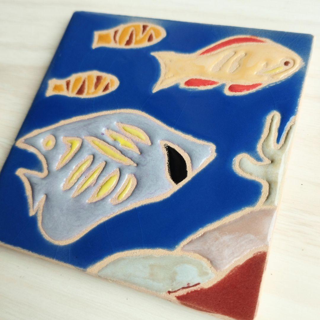 夏！無料で選べるマグネットとコルク加工！マリンデザインタイル スタンド スペインタイル 日本土産 コースター アート | 3枚目