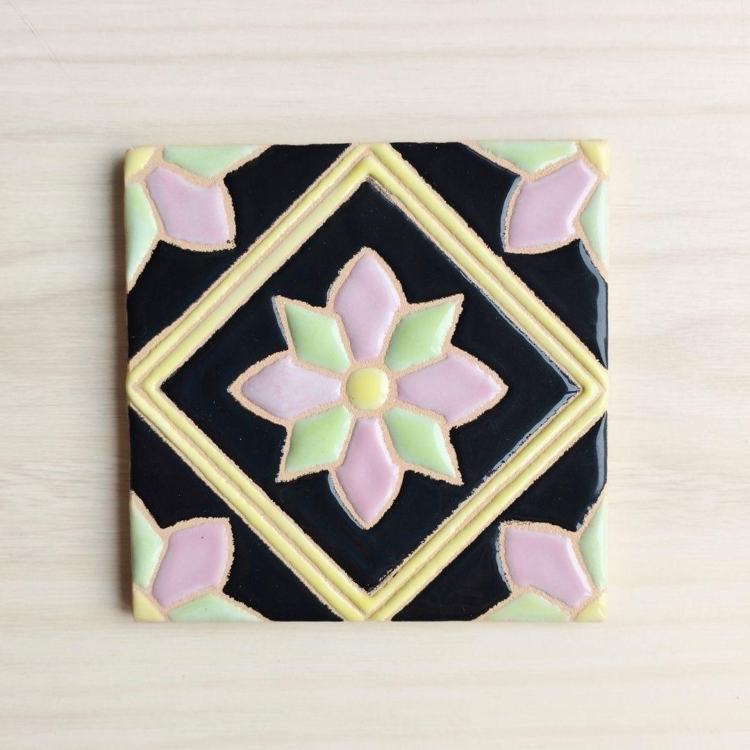 無料で選べるマグネットとコルク加工！パターンデザインタイル スタンド スペインタイル 日本土産 コースター アート