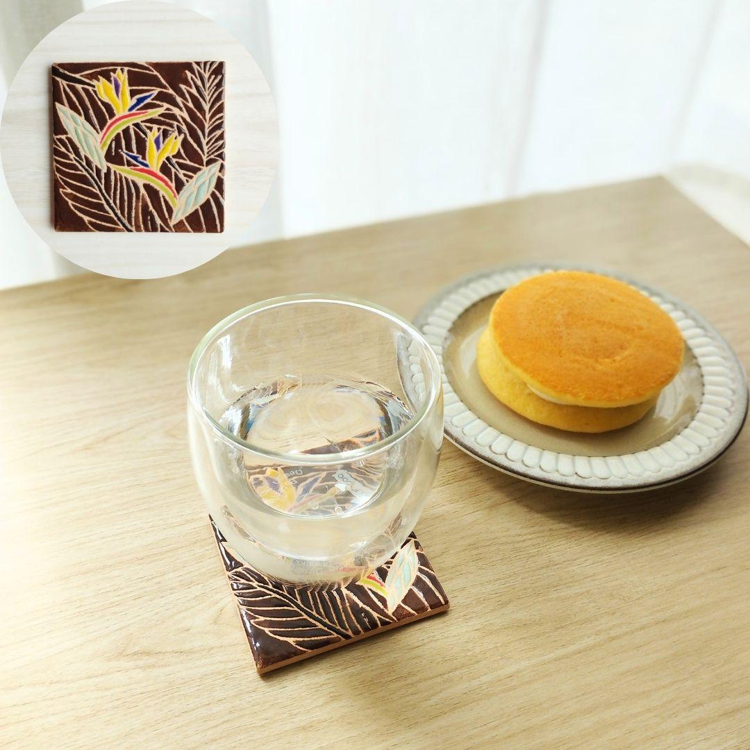 無料で選べるマグネットとコルク加工！ボタニカルタイル スタンド スペインタイル 日本土産 コースター アート