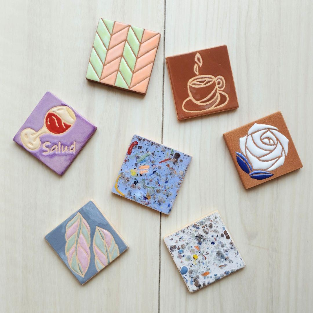 1点物 かわいい 小さめタイル5cm角 ハンドメイドアートタイル マグネット加工無料