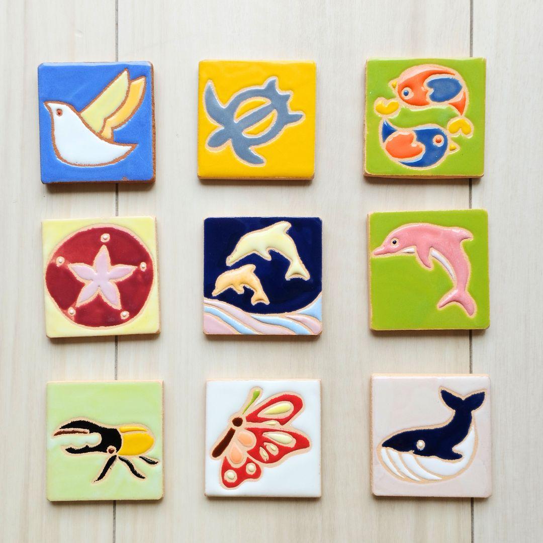 生き物シリーズタイル 無料マグネット加工 ヘラクレスオオカブト イルカ クジラ 蝶 ハンドメイドアートタイル