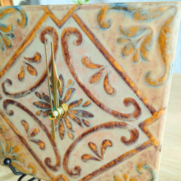 美濃焼タイル時計①クリームブラウン②ブラウン | 4枚目