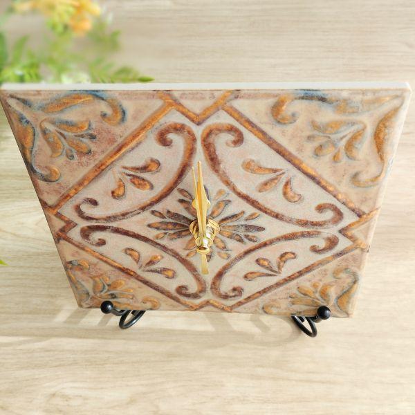 美濃焼タイル時計①クリームブラウン②ブラウン | 5枚目