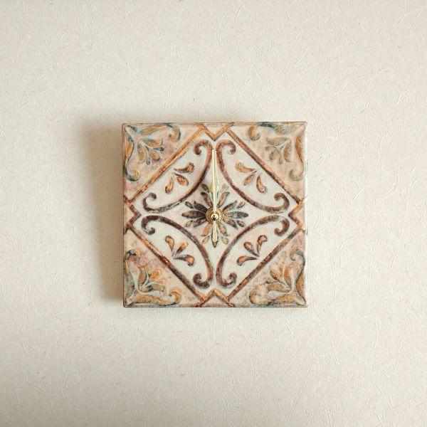 美濃焼タイル時計①クリームブラウン②ブラウン | 6枚目