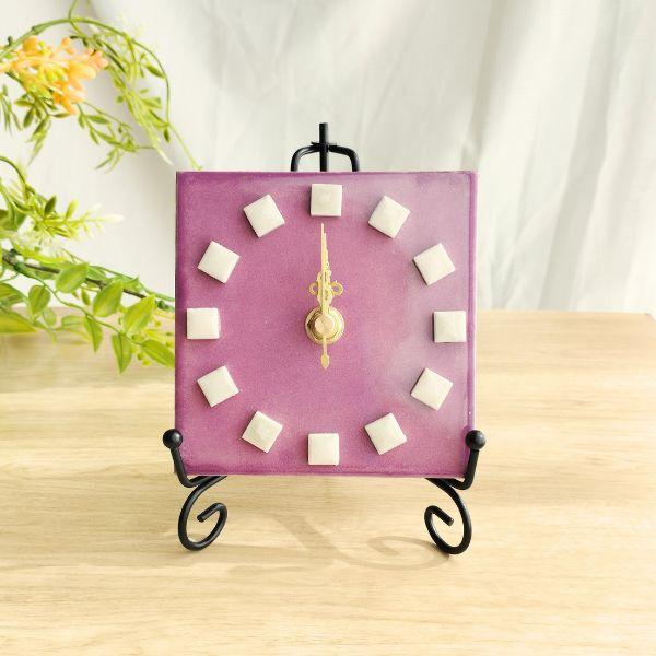 鮮やかなメキシコタイル＆美濃焼モザイクタイル時計パープル