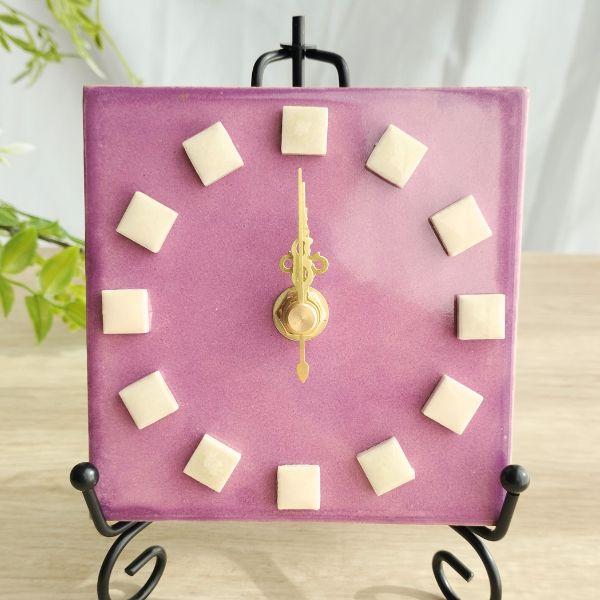 鮮やかなメキシコタイル＆美濃焼モザイクタイル時計パープル | 2枚目