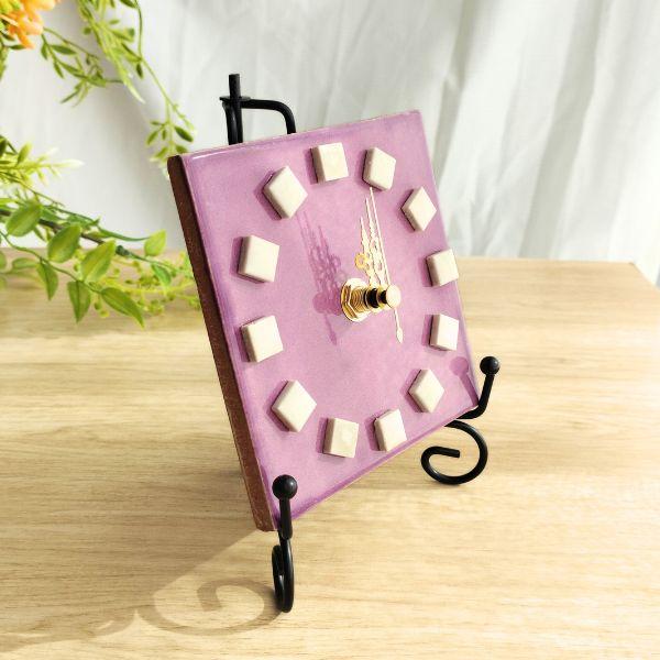 鮮やかなメキシコタイル＆美濃焼モザイクタイル時計パープル | 4枚目