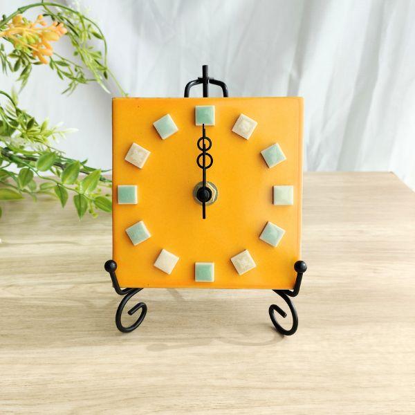 鮮やかなメキシコタイル＆美濃焼モザイクタイル時計 イエロー