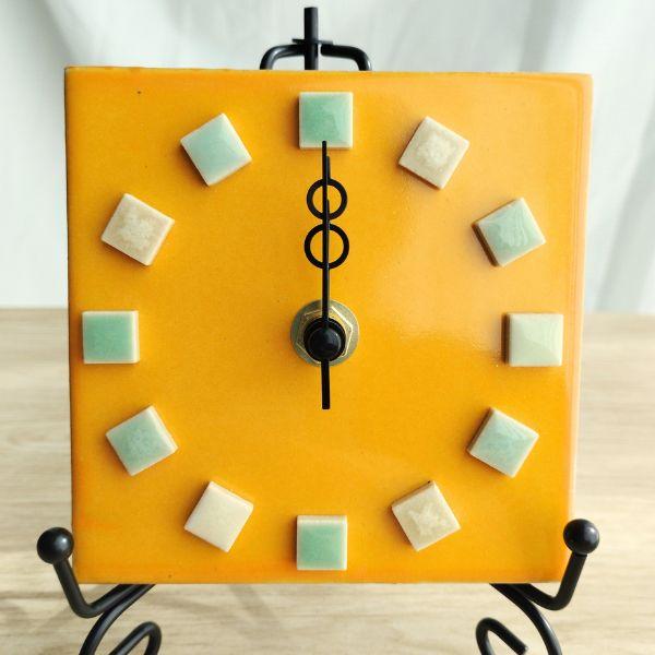 鮮やかなメキシコタイル＆美濃焼モザイクタイル時計 イエロー | 2枚目