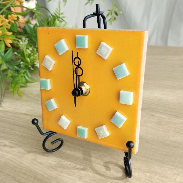鮮やかなメキシコタイル＆美濃焼モザイクタイル時計 イエロー | 4枚目