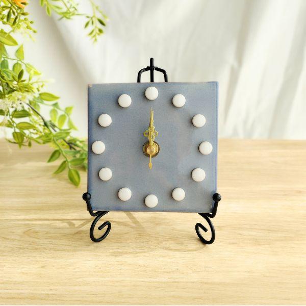 レトロな色合いのメキシコタイル＆美濃焼モザイクタイル時計  グレー