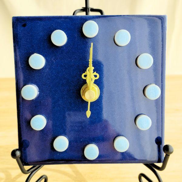 深みのある色合いのメキシコタイル＆美濃焼モザイクタイル時計 ネイビーブルー | 2枚目