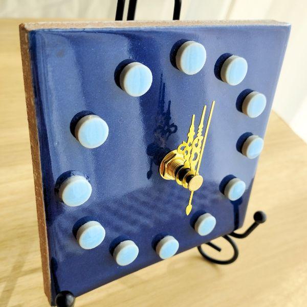 深みのある色合いのメキシコタイル＆美濃焼モザイクタイル時計 ネイビーブルー | 3枚目