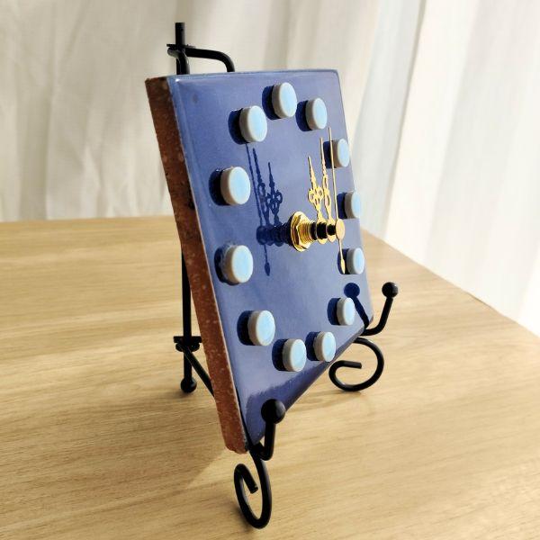 深みのある色合いのメキシコタイル＆美濃焼モザイクタイル時計 ネイビーブルー | 4枚目