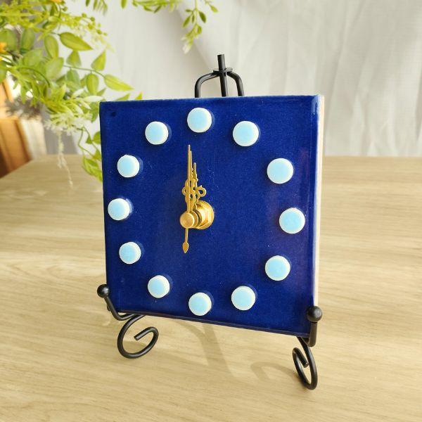 深みのある色合いのメキシコタイル＆美濃焼モザイクタイル時計 ネイビーブルー | 5枚目