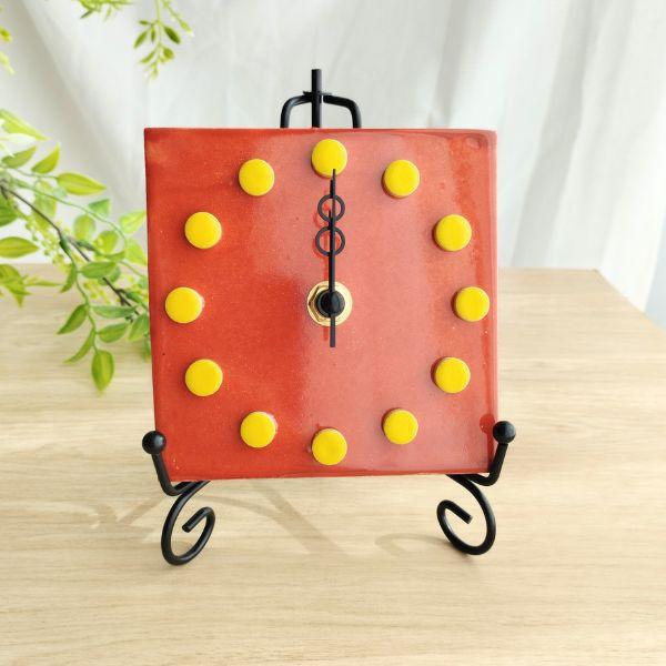 太陽のようなオレンジメキシコタイル＆美濃焼モザイクタイル時計 オレンジ