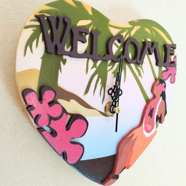 ハワイの景色　ハートのフラガールデザインハワイアン時計 | 5枚目