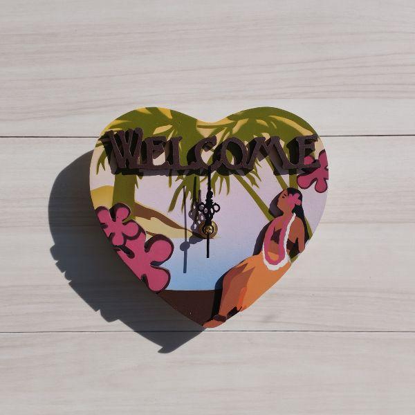 ハワイの景色　ハートのフラガールデザインハワイアン時計 | 7枚目